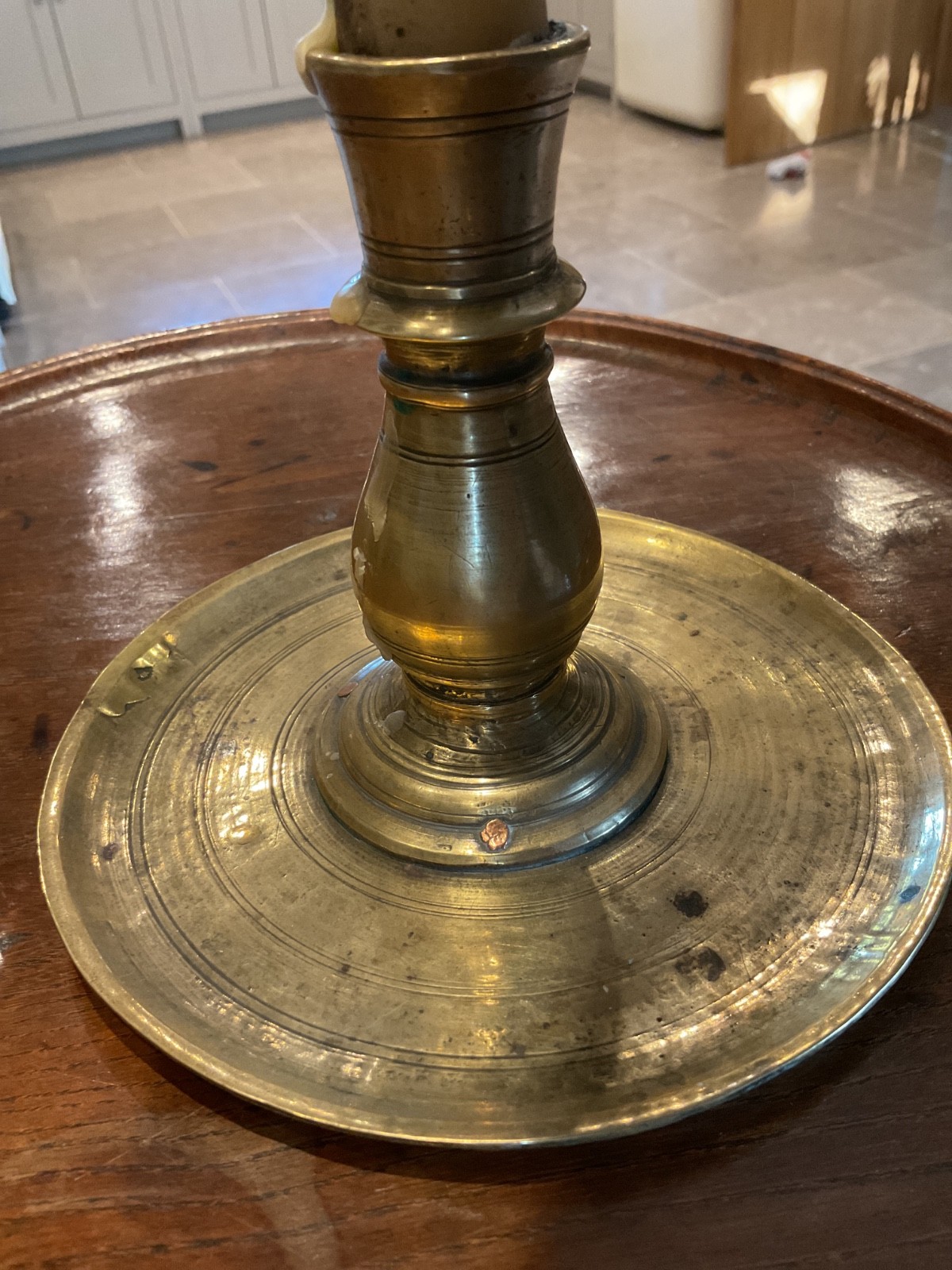 brass candle stick holder 18thc /19th c with baluster column