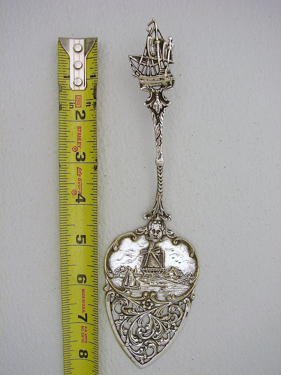 Dutch Silver Desert Server with Figural Seascape and Cutout Pan & Ship LUVO