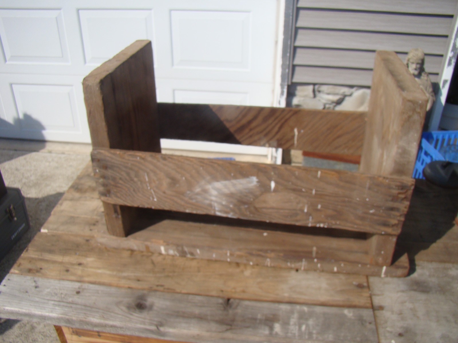 Antique Folk Art Wooden Stool / Bench Splatters of Old Paint Patina.