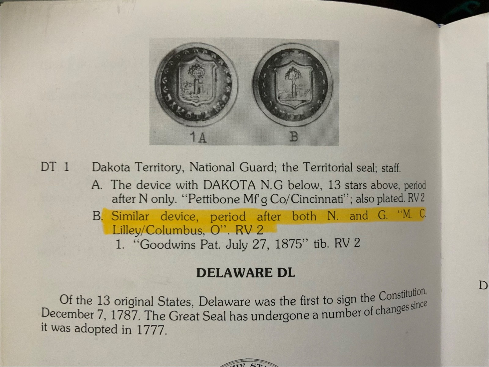 AUTHENTIC DAKOTA TERRITORY NATIONAL GUARD BRASS 3pc STAFF BUTTON 23mm 1876-1889