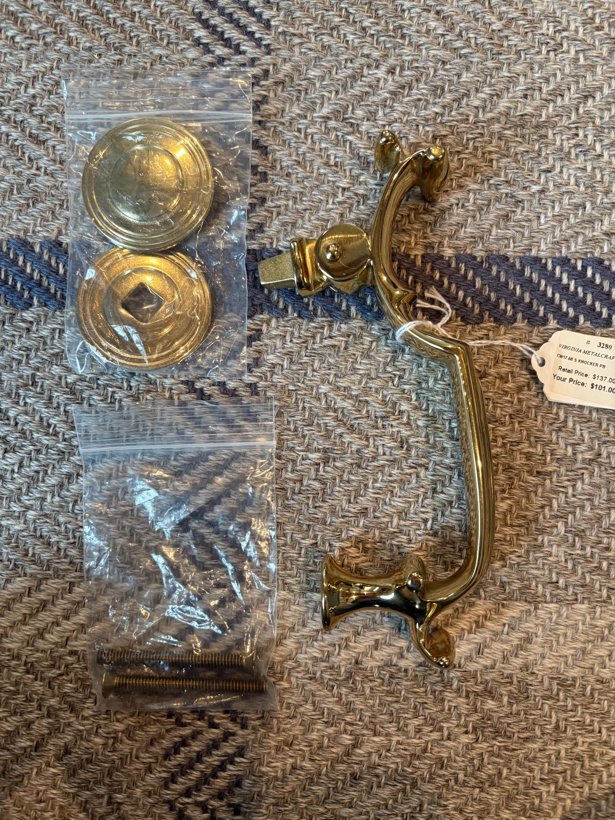 Virginia Metalcrafters CW17-68 S Door Knocker PB New Hardware Included. No Box