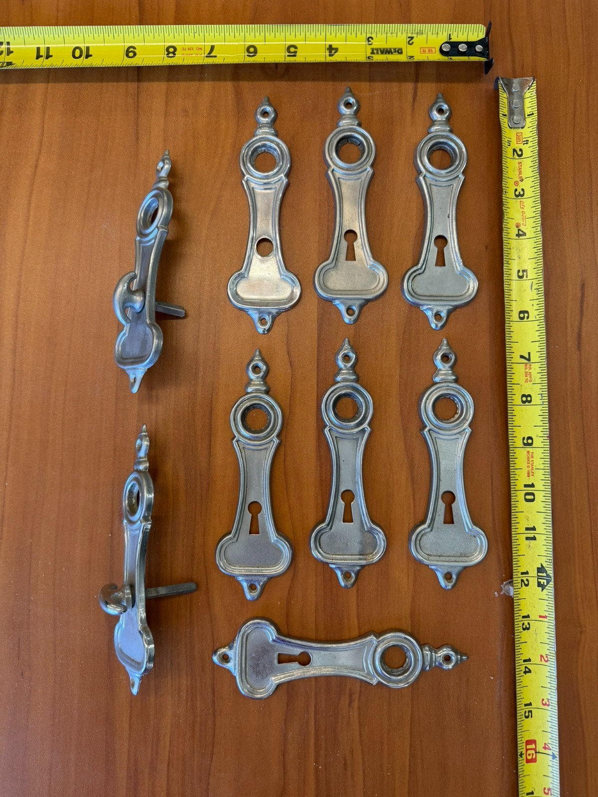 Metal Door Backplates – Colonial Style Keyhole – Silver Nickel Finish – Lot of 9