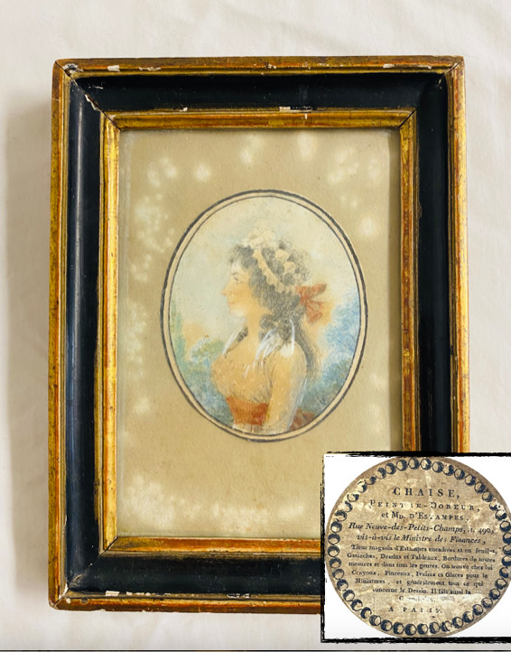 Antique French Picture Portrait of Young Woman Lady Chaise Peint Le-Dorer Paris