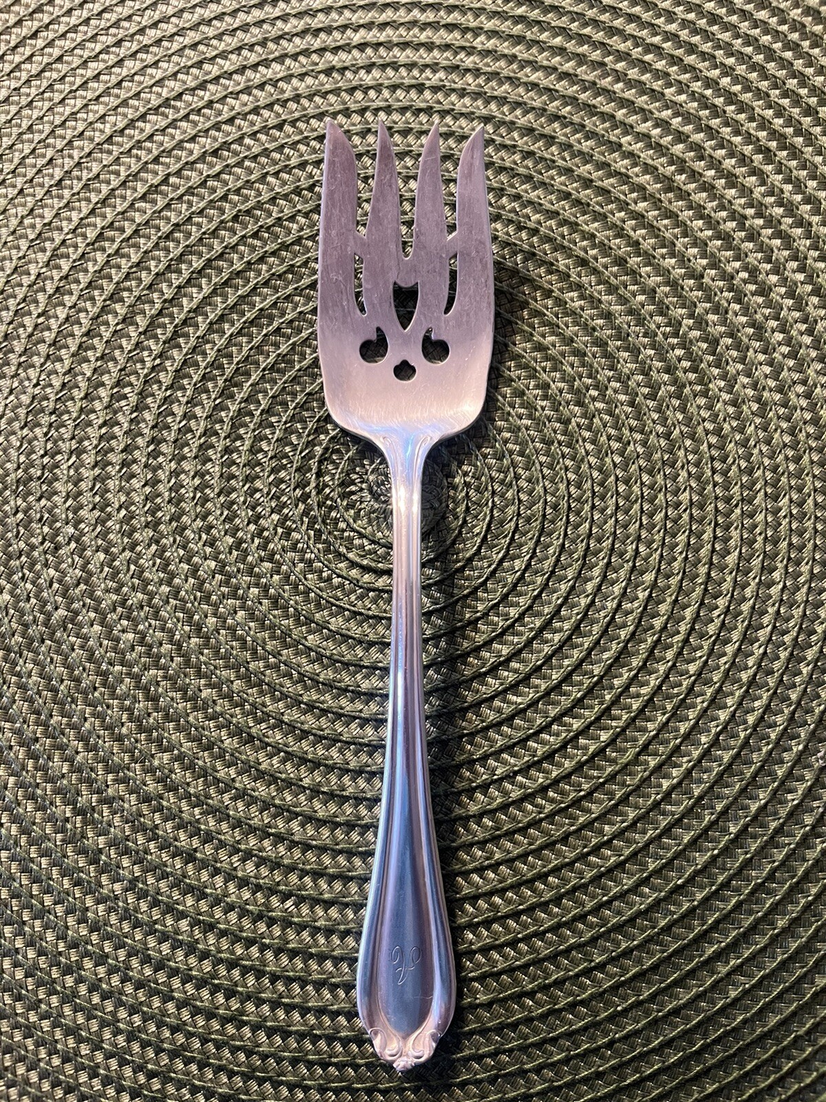 VTG Community Silver Plate Triple Plus Serving Fork 8.5” Monogrammed With “A”