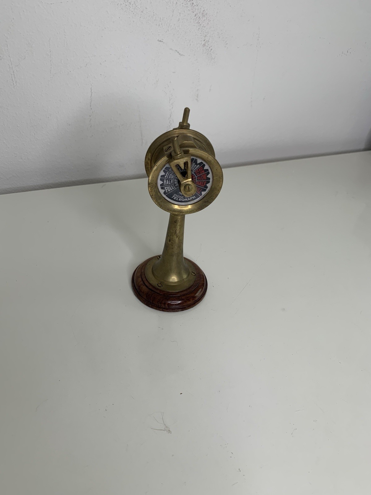 Decorative Miniature Brass Ship’s Engine Order Telegraph With Wooden Base