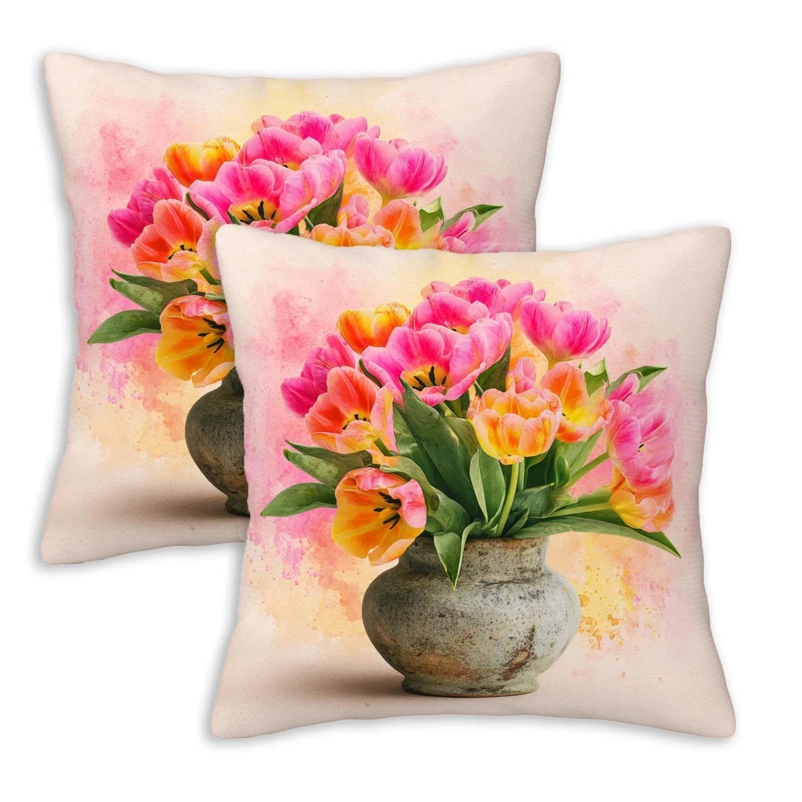 Tulip Throw Pillow Covers 18×18 Set of 2 | Watercolor Floral Cushion Covers |…