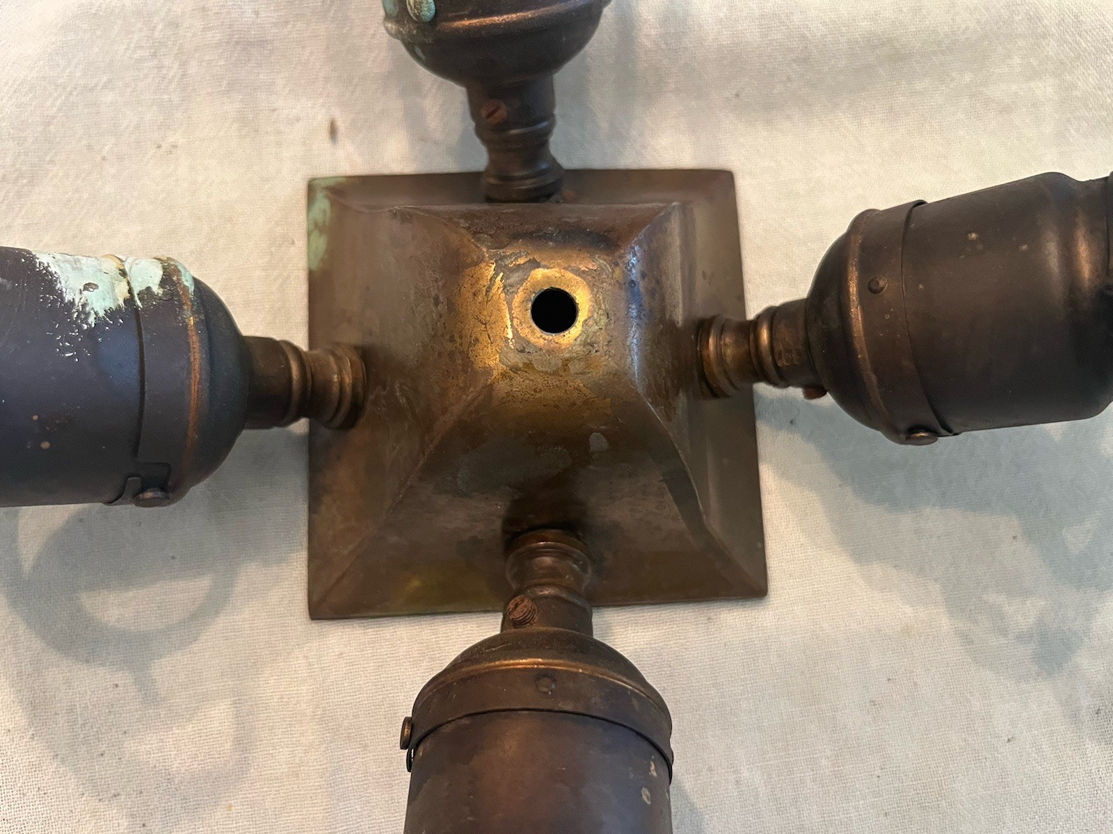 Antique Mission Arts & Crafts Brass 4 Light Electric Ceiling Beam Light Fixture