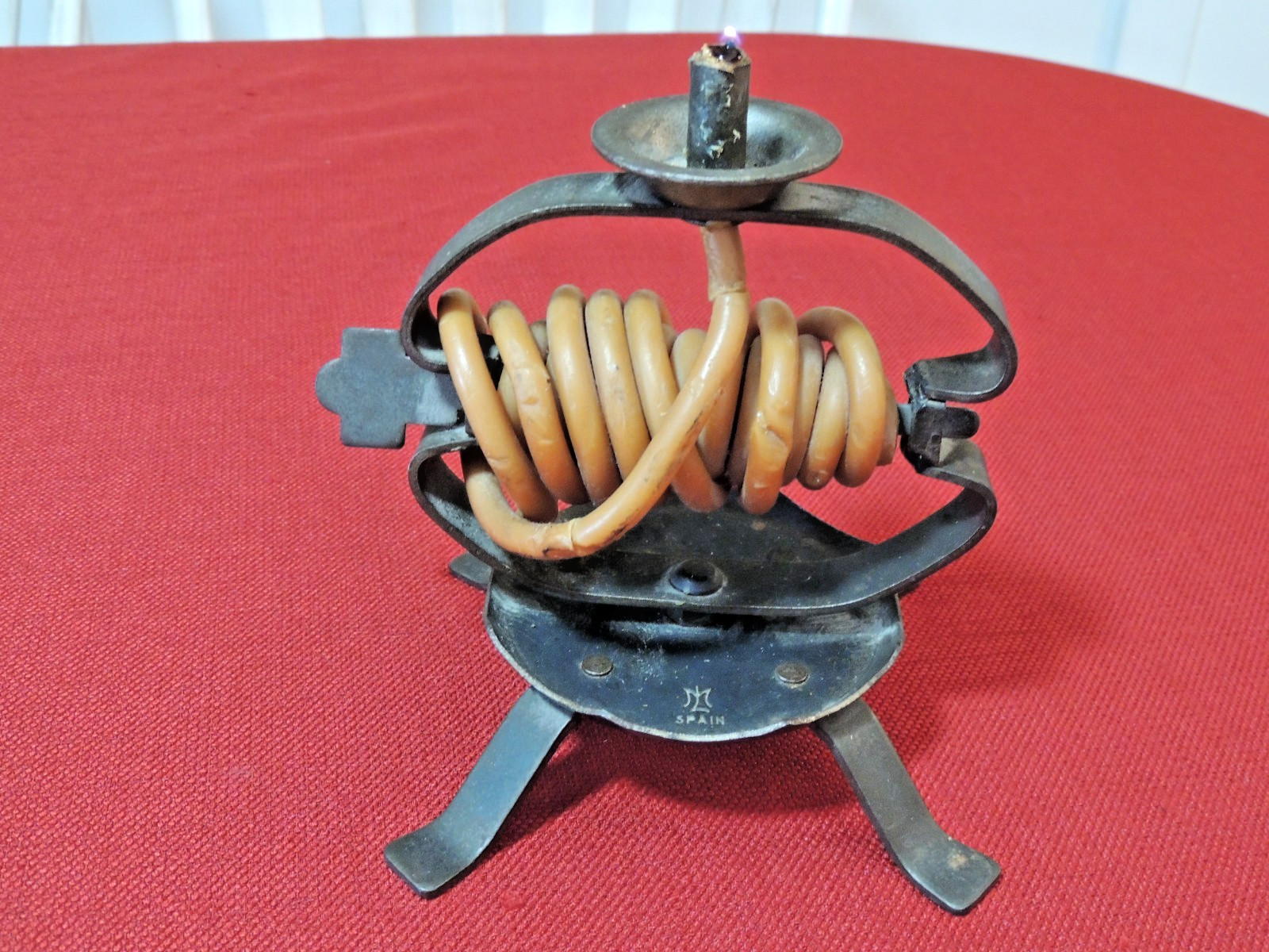 Antique Primitive Spain Made Rotating Wax on a Spit Candle, Unique Working!