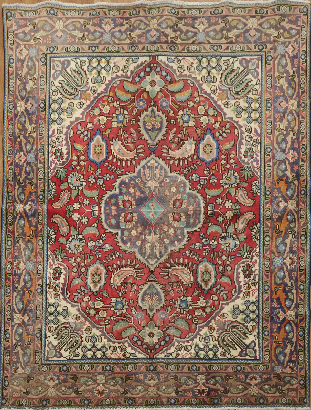 Vintage Traditional Red Accent Rug 5×6 Wool Hand-knotted Classic Carpet