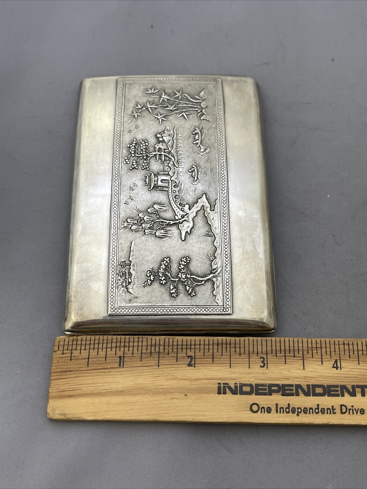 Vintage Sterling Silver Oriental Cigarette Case 132g Z334