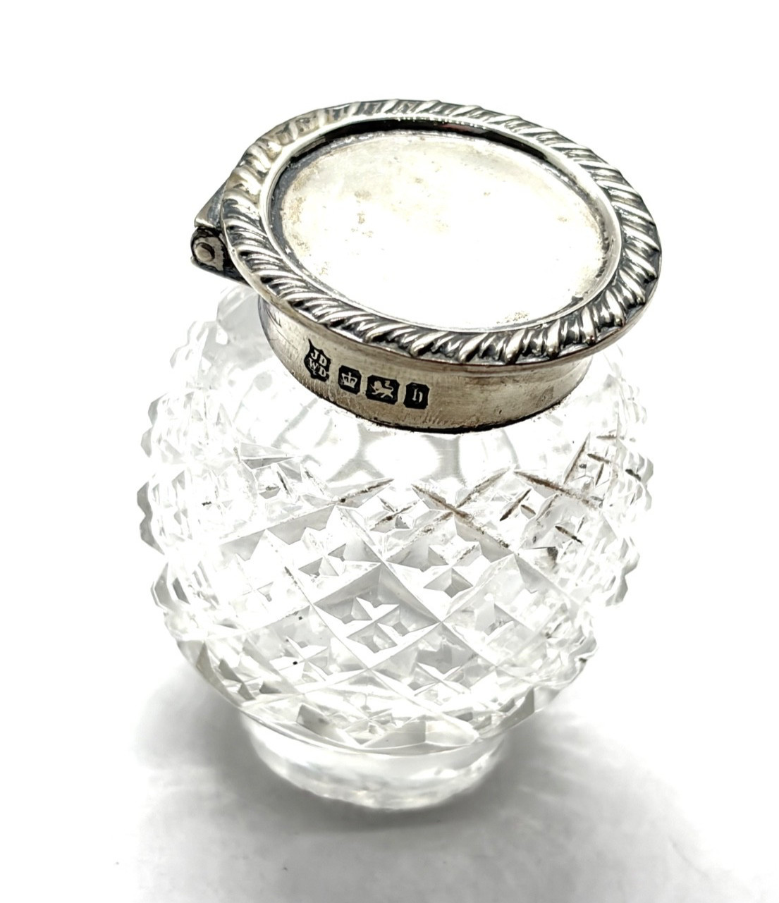 Antique 1900 James Deakin & Sons Sterling Silver Cut Glass Inkwell