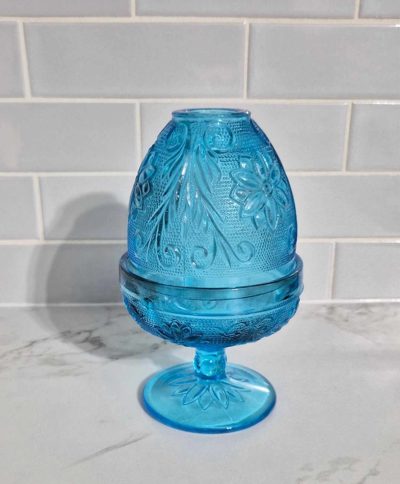 Indiana Tiara Horizon Blue Glass Footed Fairy Lamp