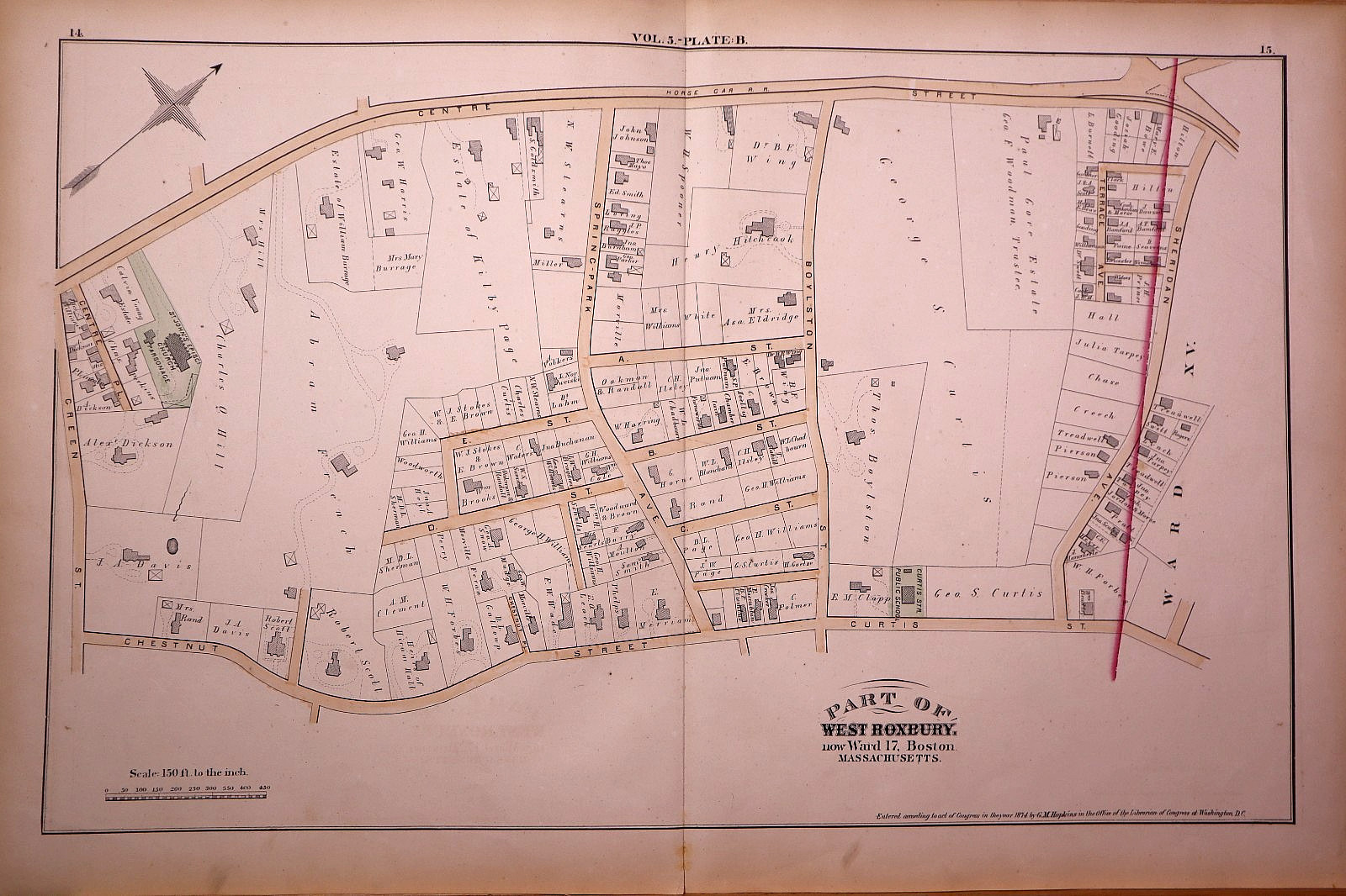 1874 Plat Map ~ Vicinity of Spring – Park Ave, West Roxbury, Suffolk Country, MA