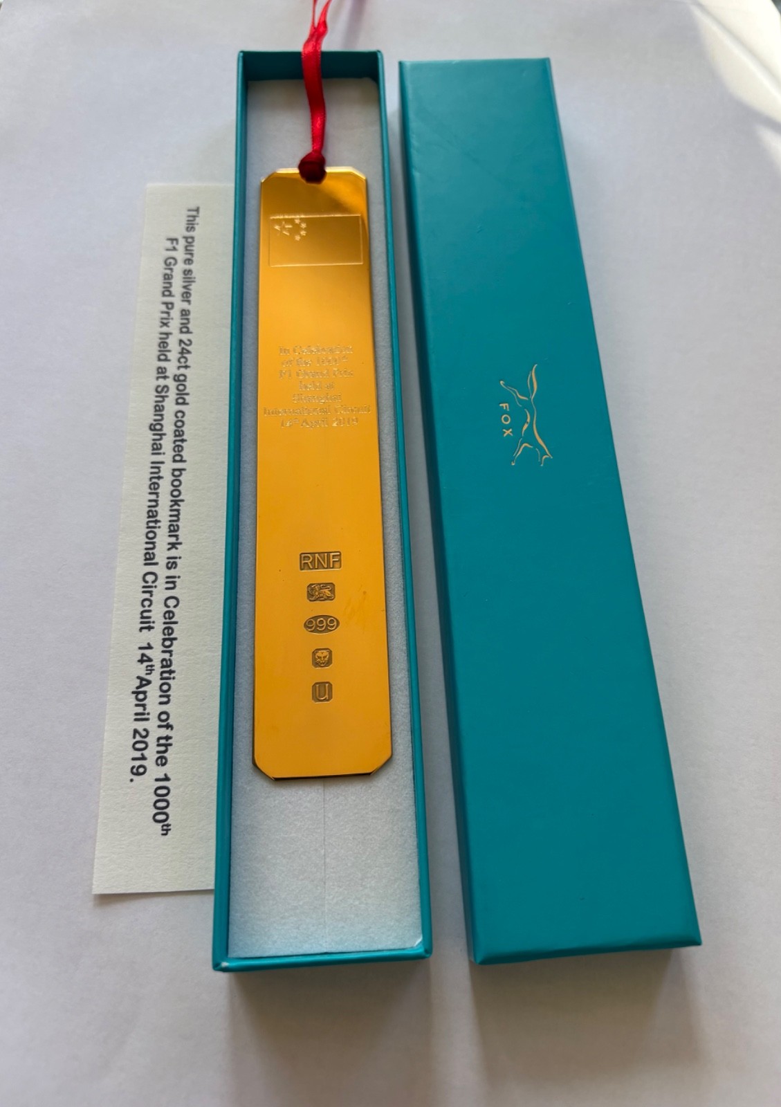 Formula 1 Fine Silver Gilt Bookmark – Fox Silver – 28g Limited