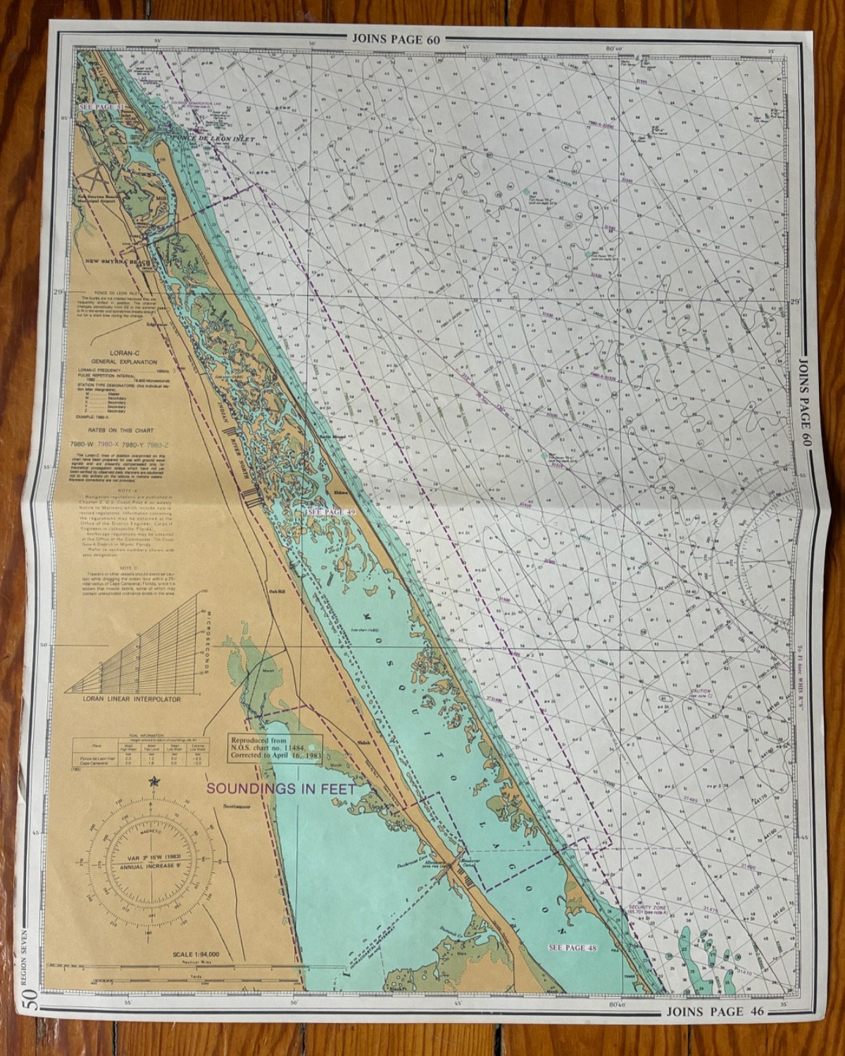 Vintage Nautical Chart Mosquito Lagoon Florida, Ponce De Leon Inlet, New Smyrna