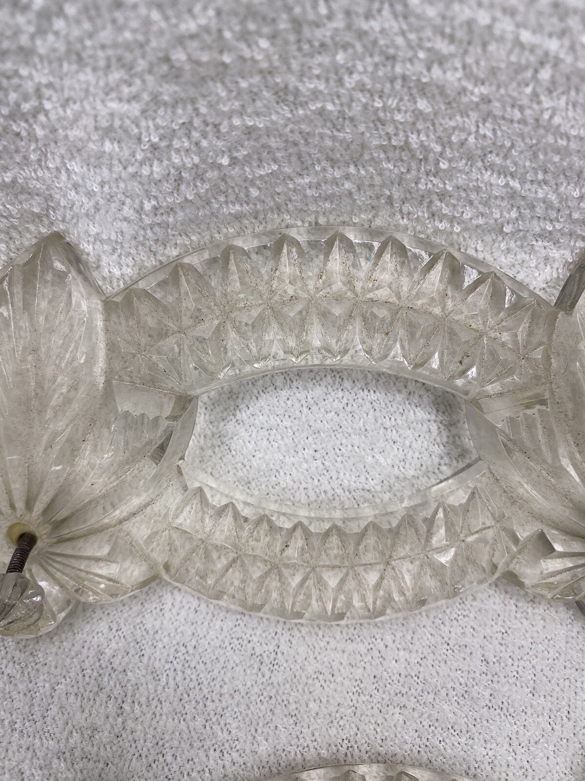 VINTAGE ART DECO Pressed GLASS Drawer Pulls VANITY TRAY HANDLES W KNOB SCREWS