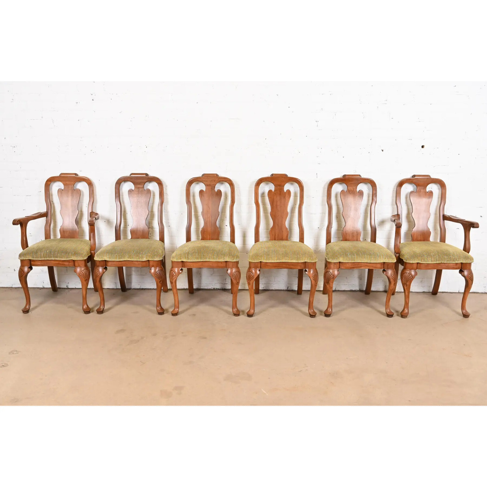 Davis Cabinet Company Queen Anne Solid Walnut Dining Chairs, Set of Six