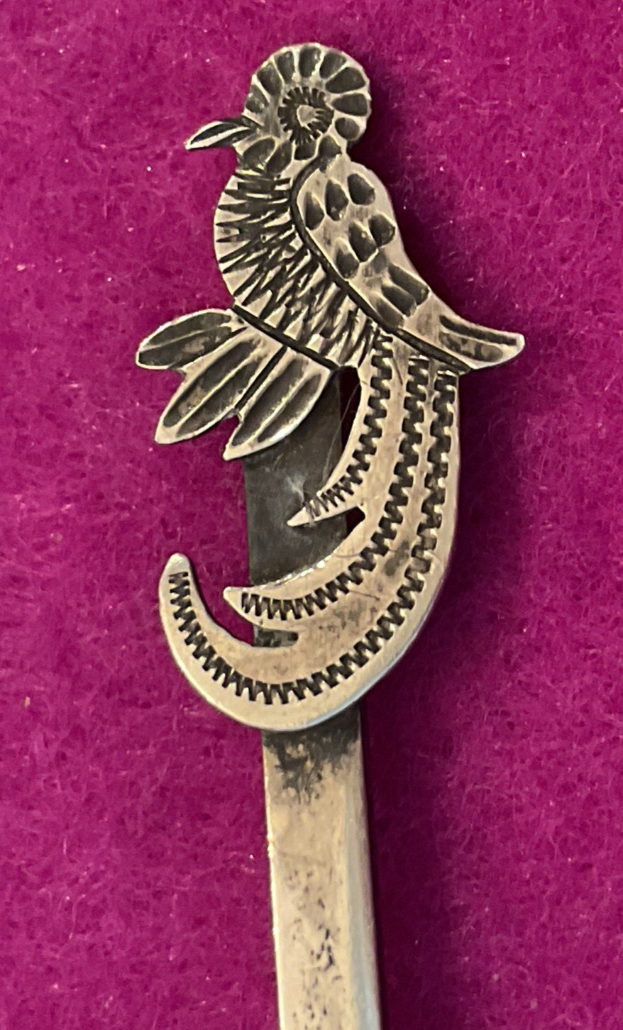 Guatemala Long Tail Resplendent Quetzal Bird 4.25″ Sterling Souvenir Spoon