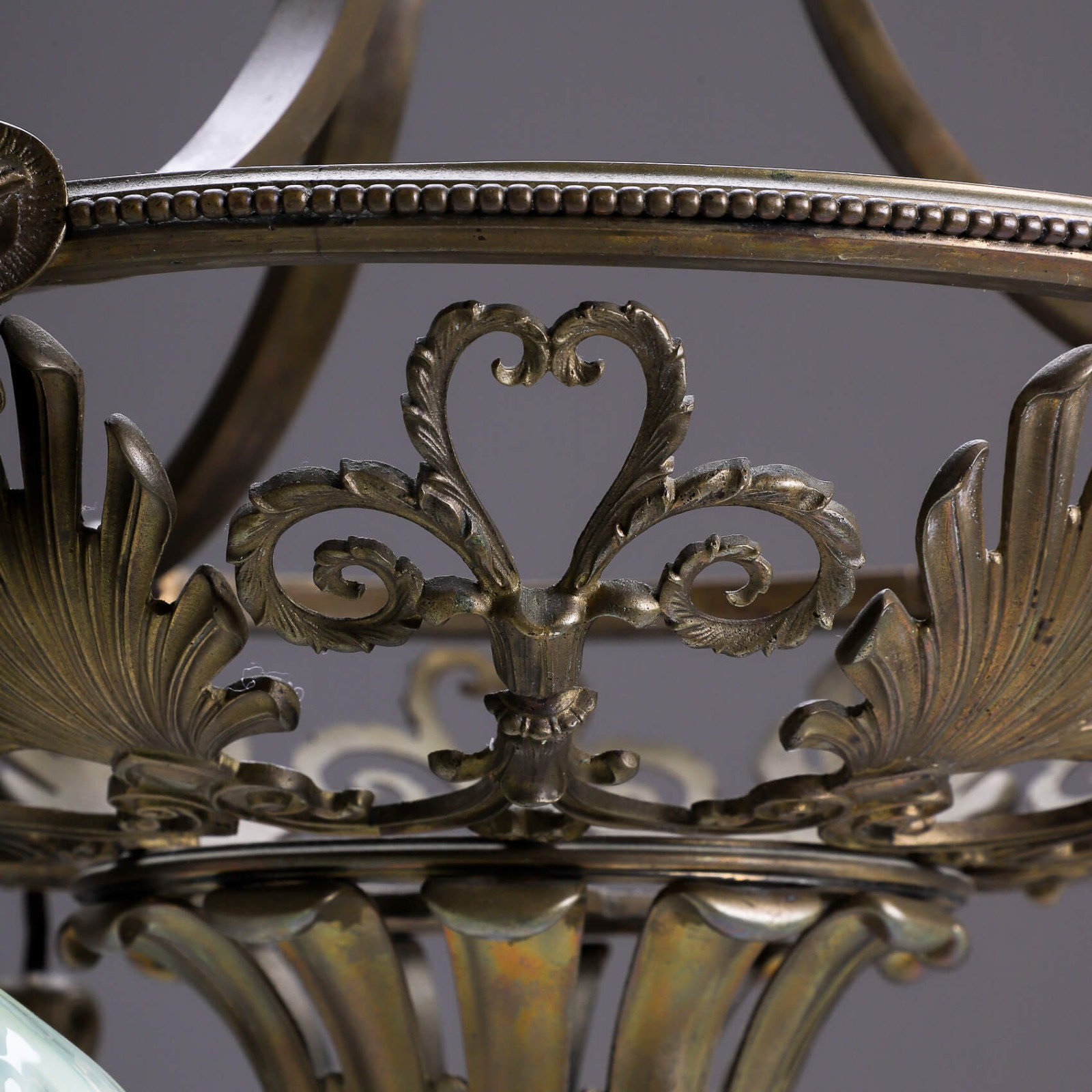 RARE ELEGANT ANTIQUE CAST BRASS GEC G.E.C. CHANDELIER 3 THREE LIGHT VASELINE