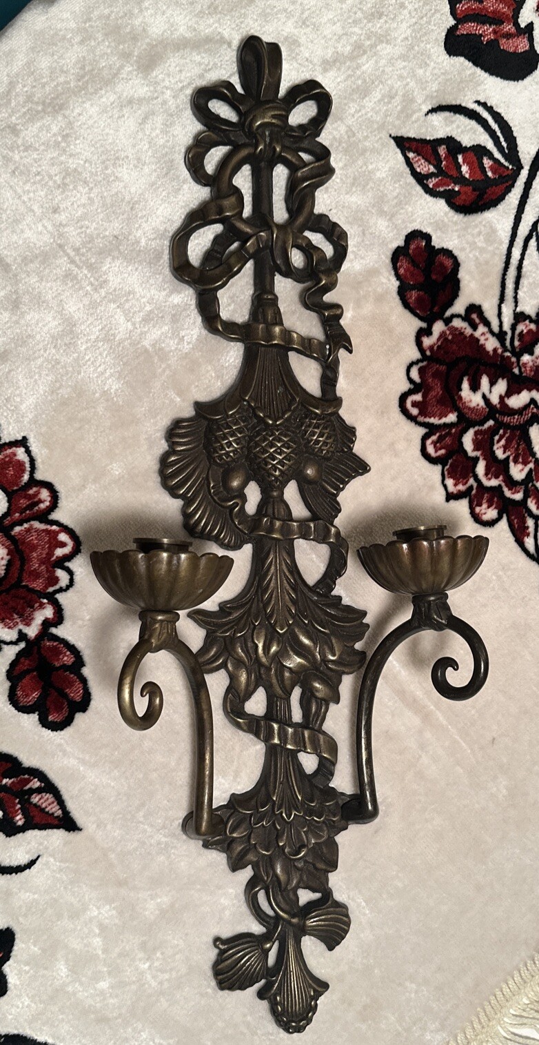 Victorian Revival Bronze Candle Sconce Pine Cones Neoclassical Candelabra 21″