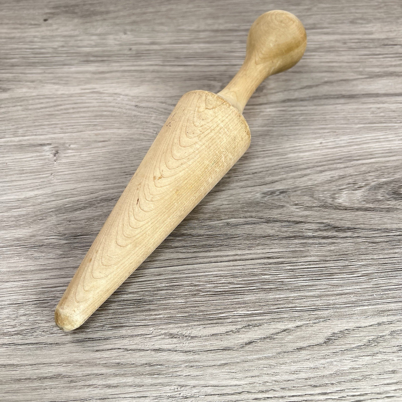 Vtg Primitive Wood Pestle Farmhouse Antique Solid Wood Cone Shaped Masher 11”