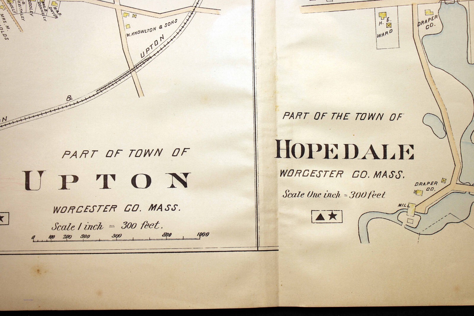 Hopedale part Upton Centre West Upton Map 1898 Worcester County Massachusetts