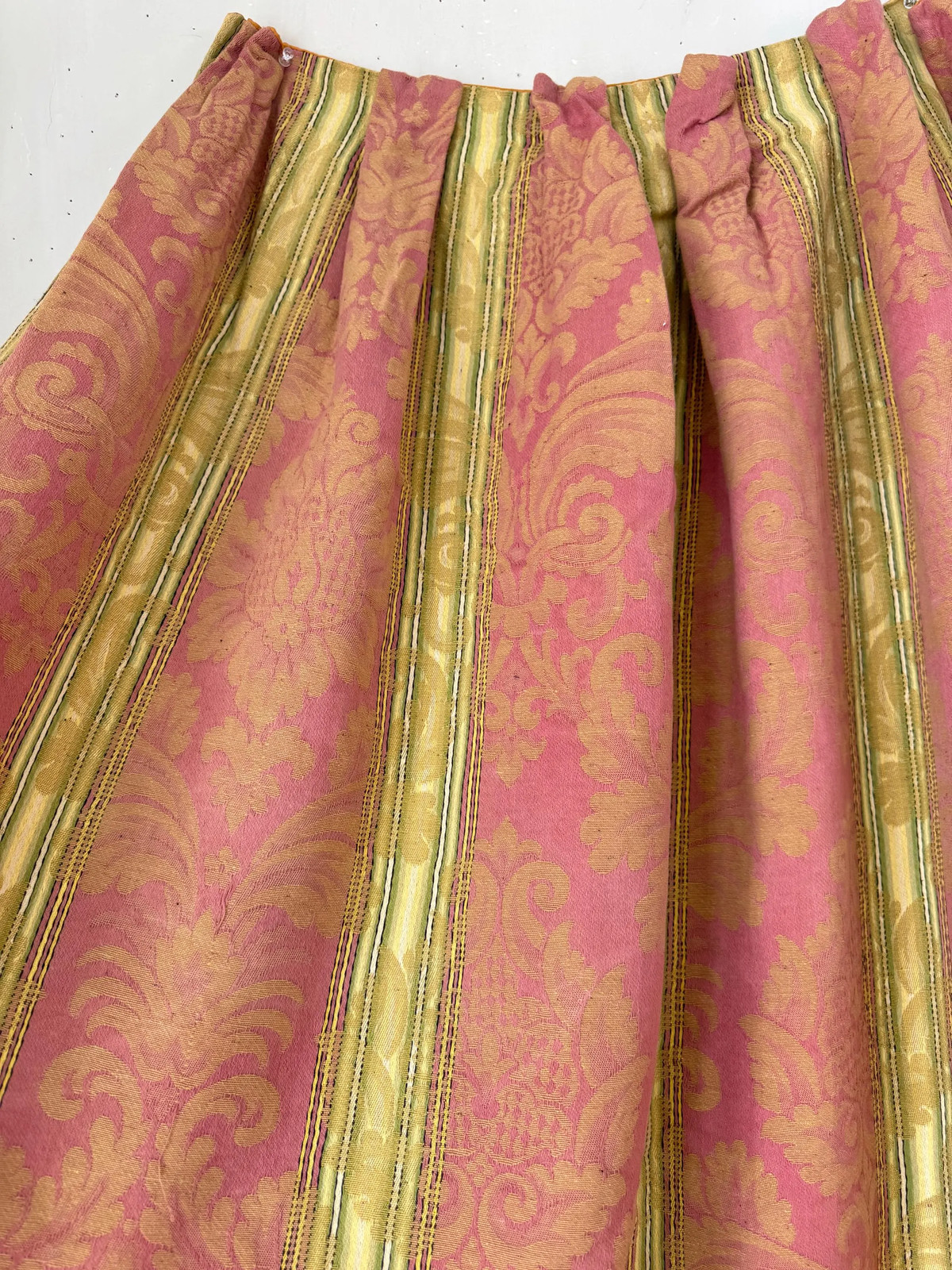 80×49 Vintage French curtain pink green striped stripes damask faded timeworn d