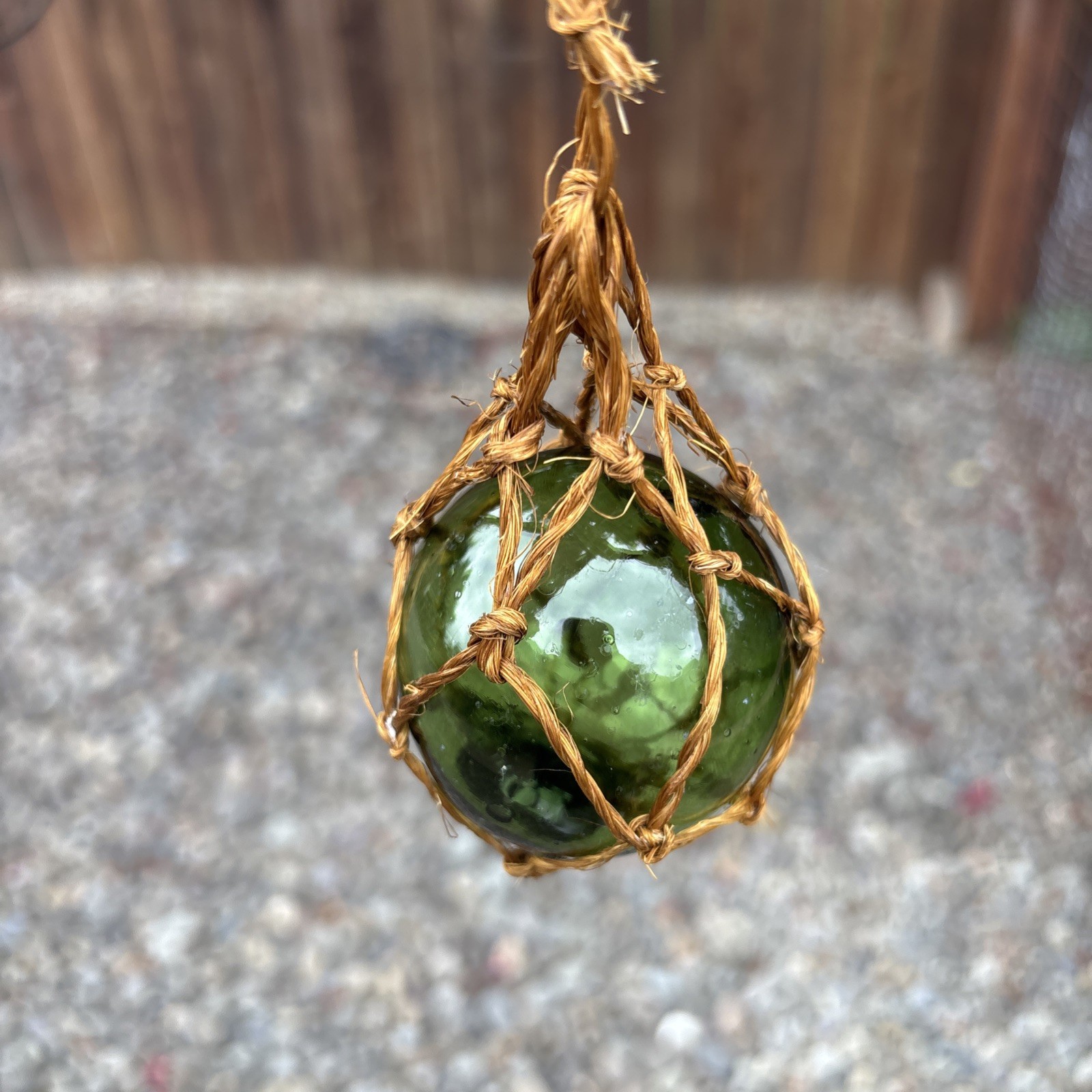 Nauticle Antique? Japanese Glass Fishing 2 1/4″ Float Buoy-Netted-Clear Green