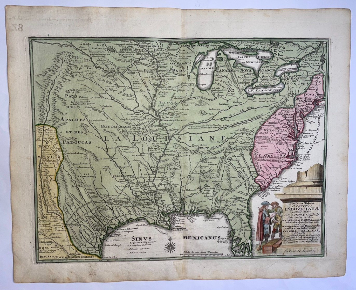 FRENCH LOUISIANA 1718 CHRISTOPHER WEIGEL LARGE UNUSUAL ANTIQUE MAP 18TH CENTURY