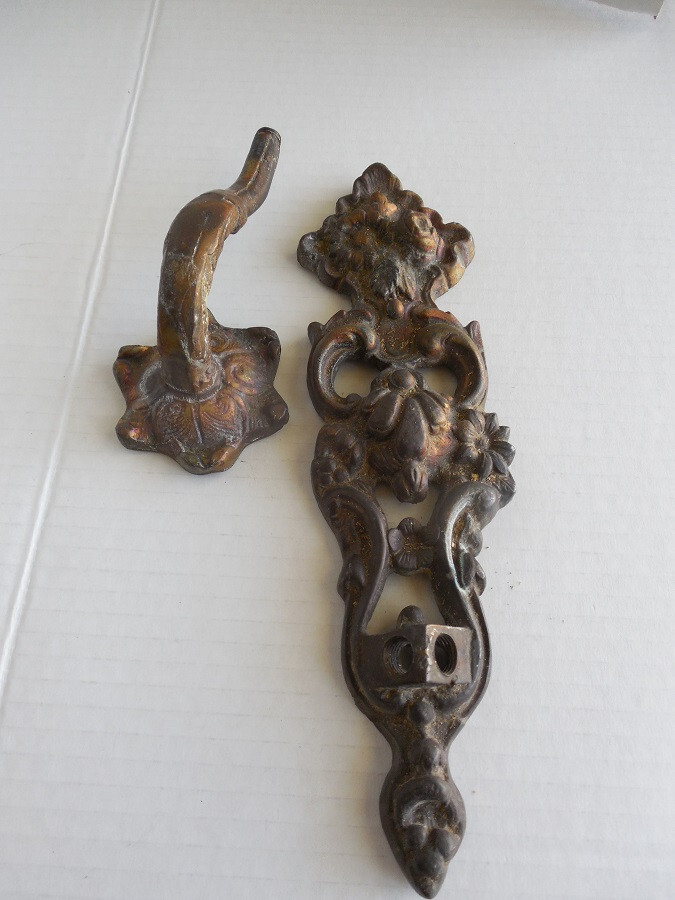 Antique Decorative Arts Hardware Element Ornate Detailed Bronze heavy 2 pcs