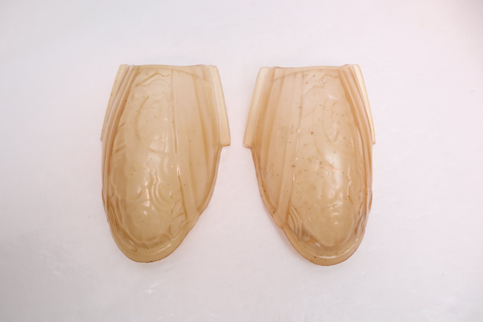 2 Art Deco Slip Shade Amber Peach Glass Lincoln Sconce Chandelier Replacement