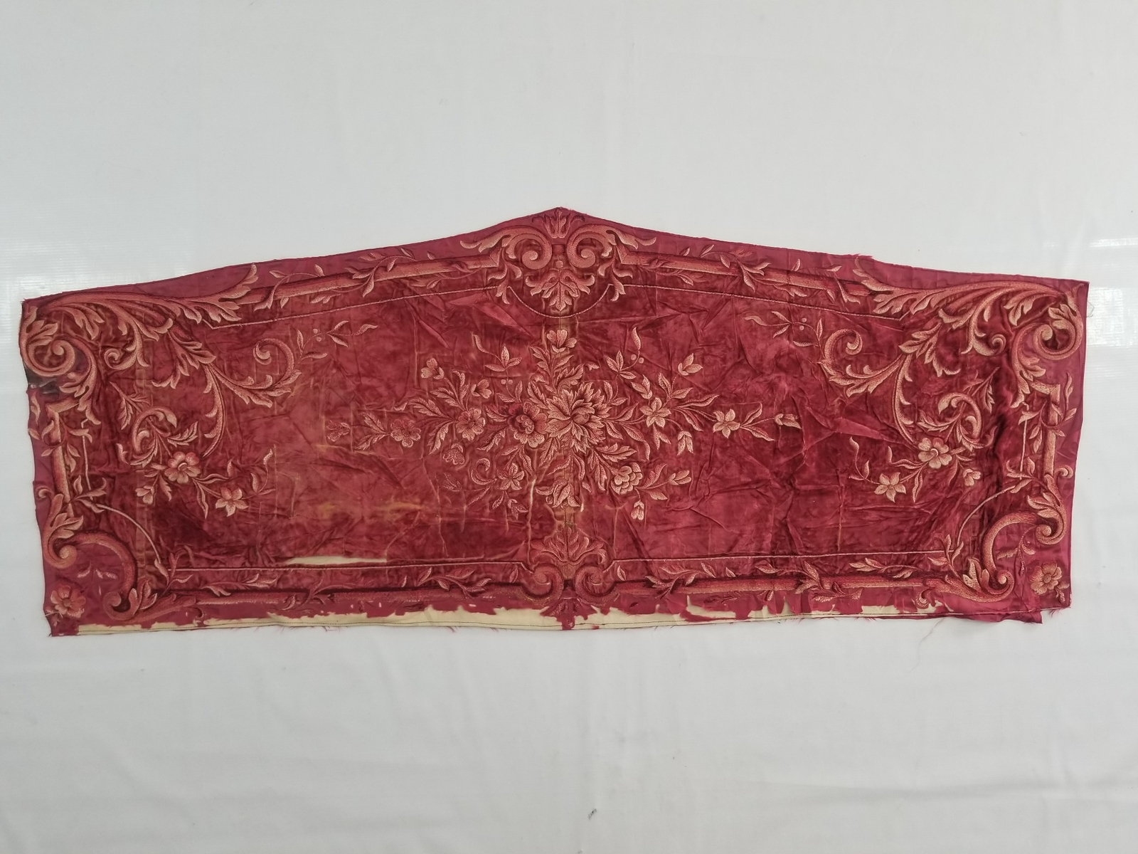 Antique 19th Century French Hand Embroidered Floral Velvet Panel 136x56cm