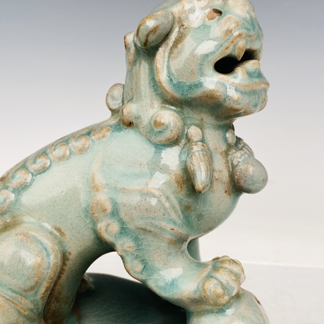 7.4″ Rare China Porcelain Song dynasty Ru porcelain lion a pair statue