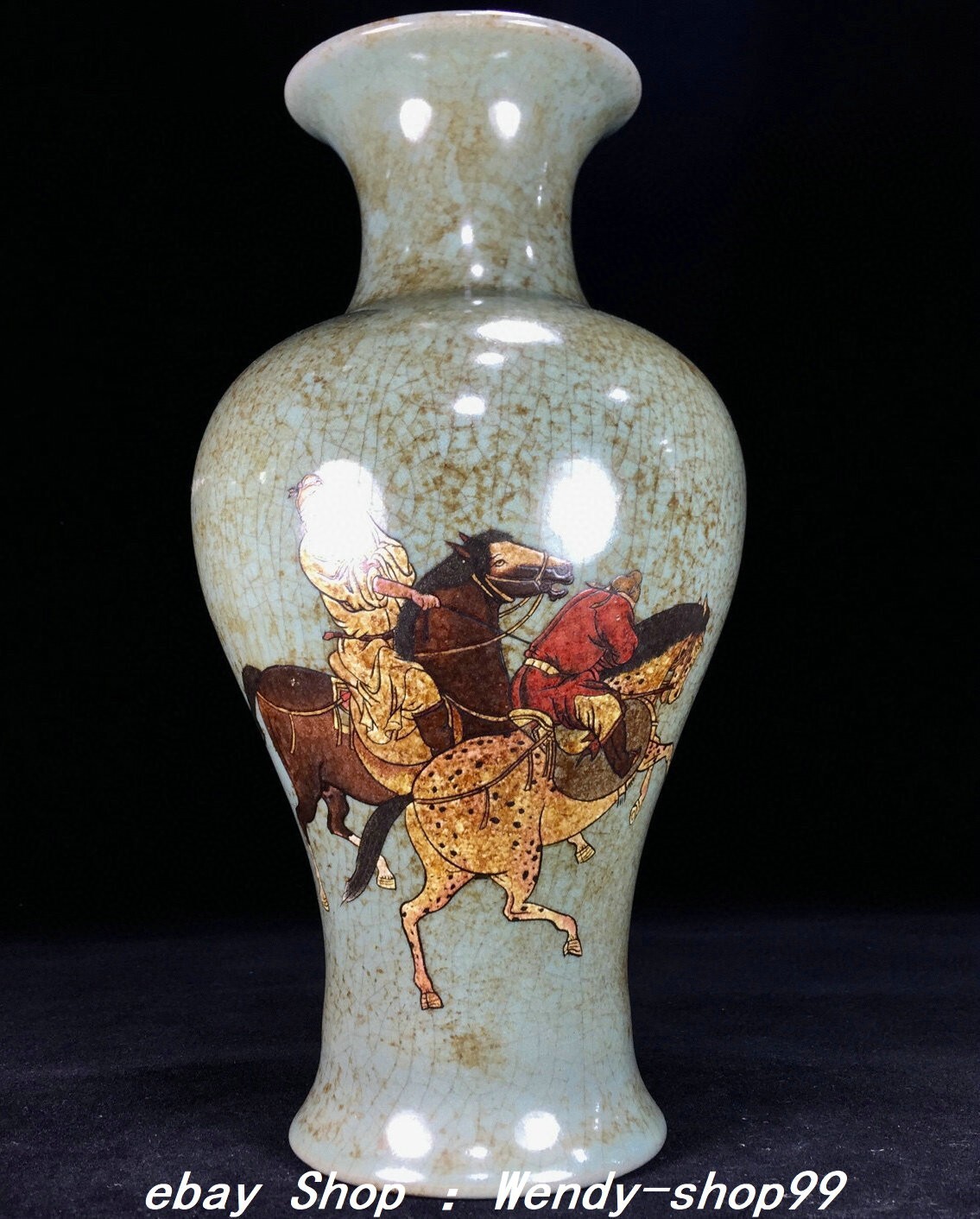 10.4″ Collect Song Dynasty Ru Kiln Porcelain Painting People Person Bottle Vase