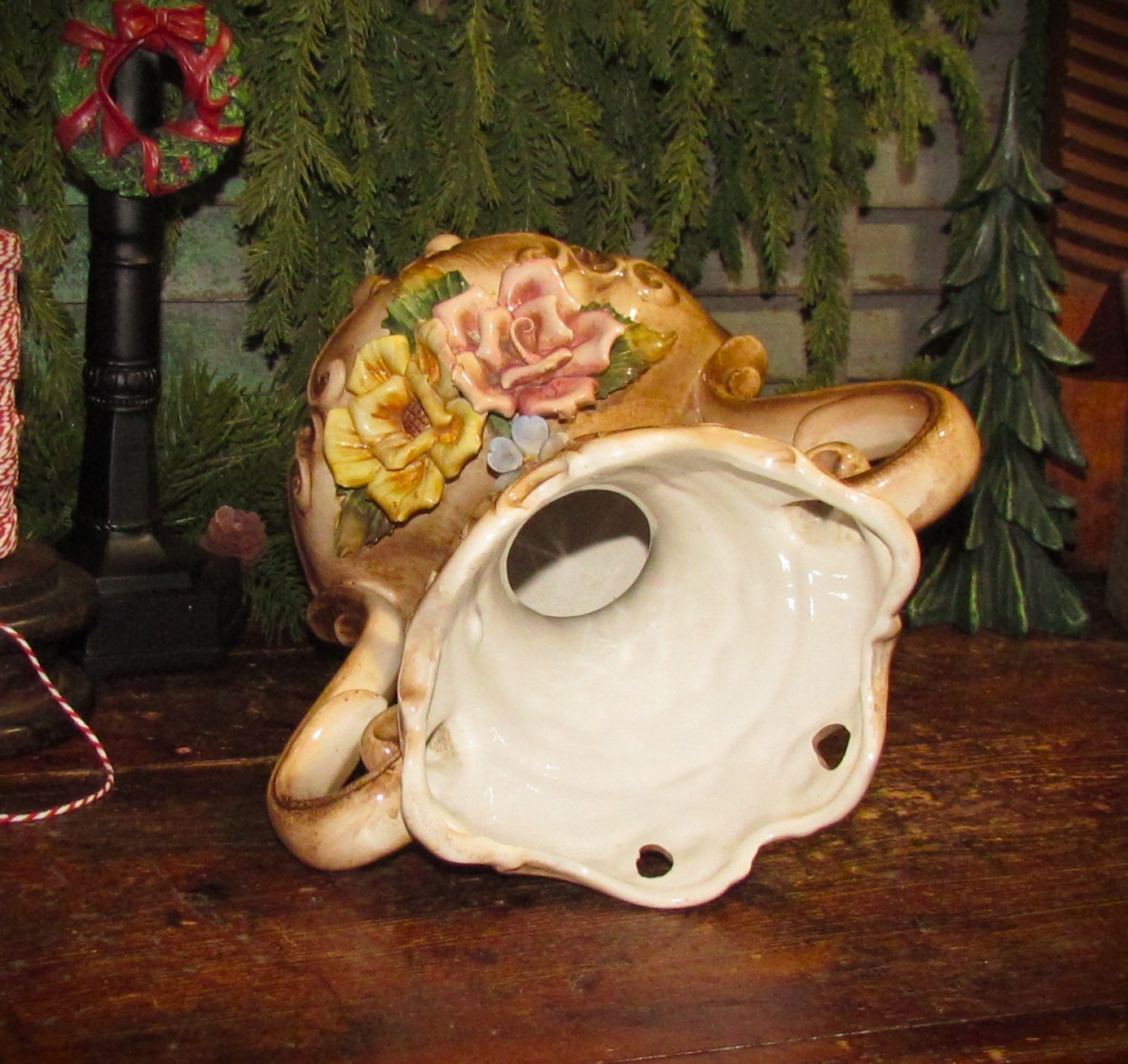 Vintage 1949 Capodimonte Flower Double Handle Rose Vase Italian Porcelain Signed