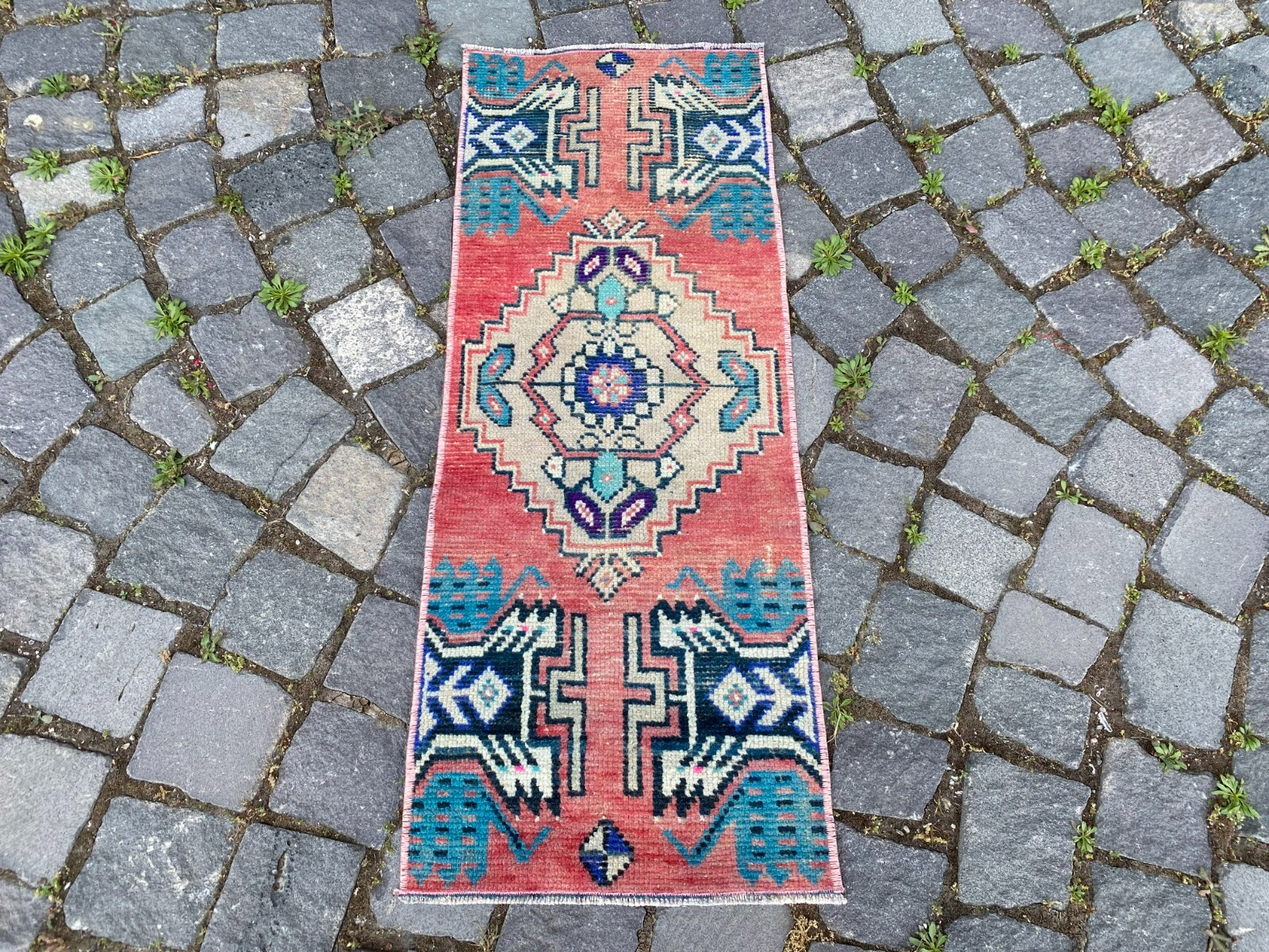 Turkish small rug,Doormats,Bohemian rug,Oushak small rug,Carpet 1,1 x 2,9 ft