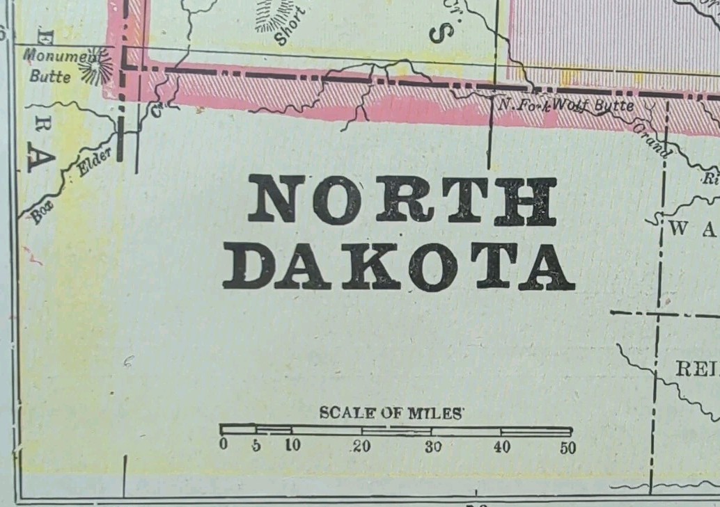 Vintage 1899 NORTH DAKOTA Map 14″x11″ Old Antique Original JAMESTOWN NAPOLEON ND