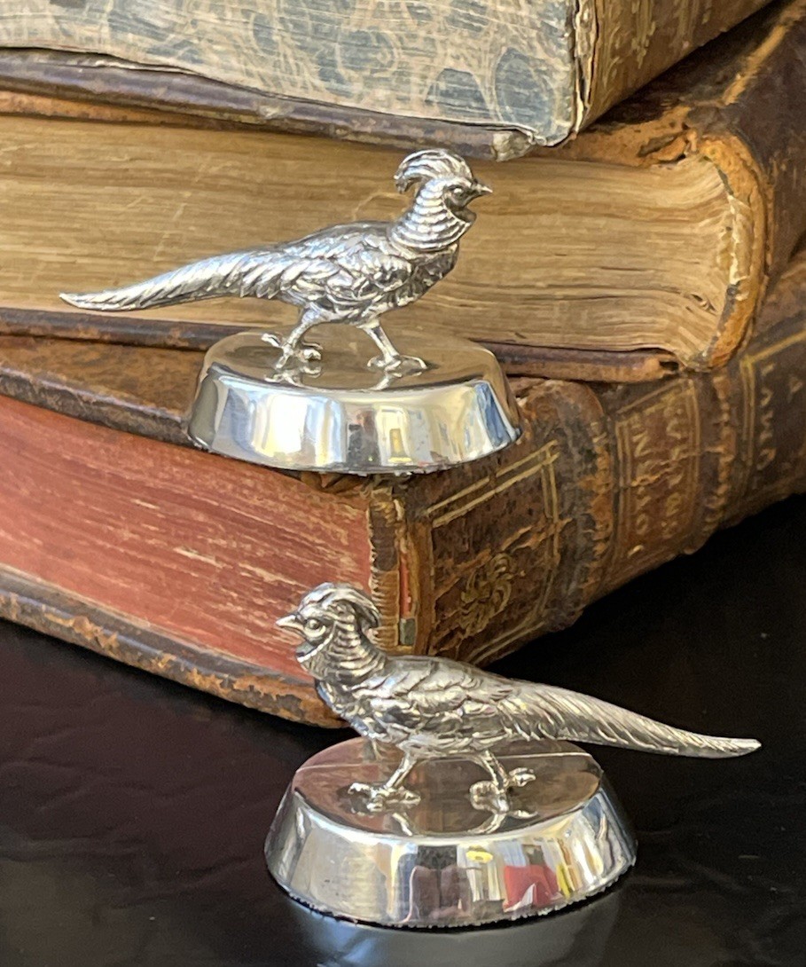 Rare Antique English Sterling Silver Pheasant Game Menu Place Card Holders c1924