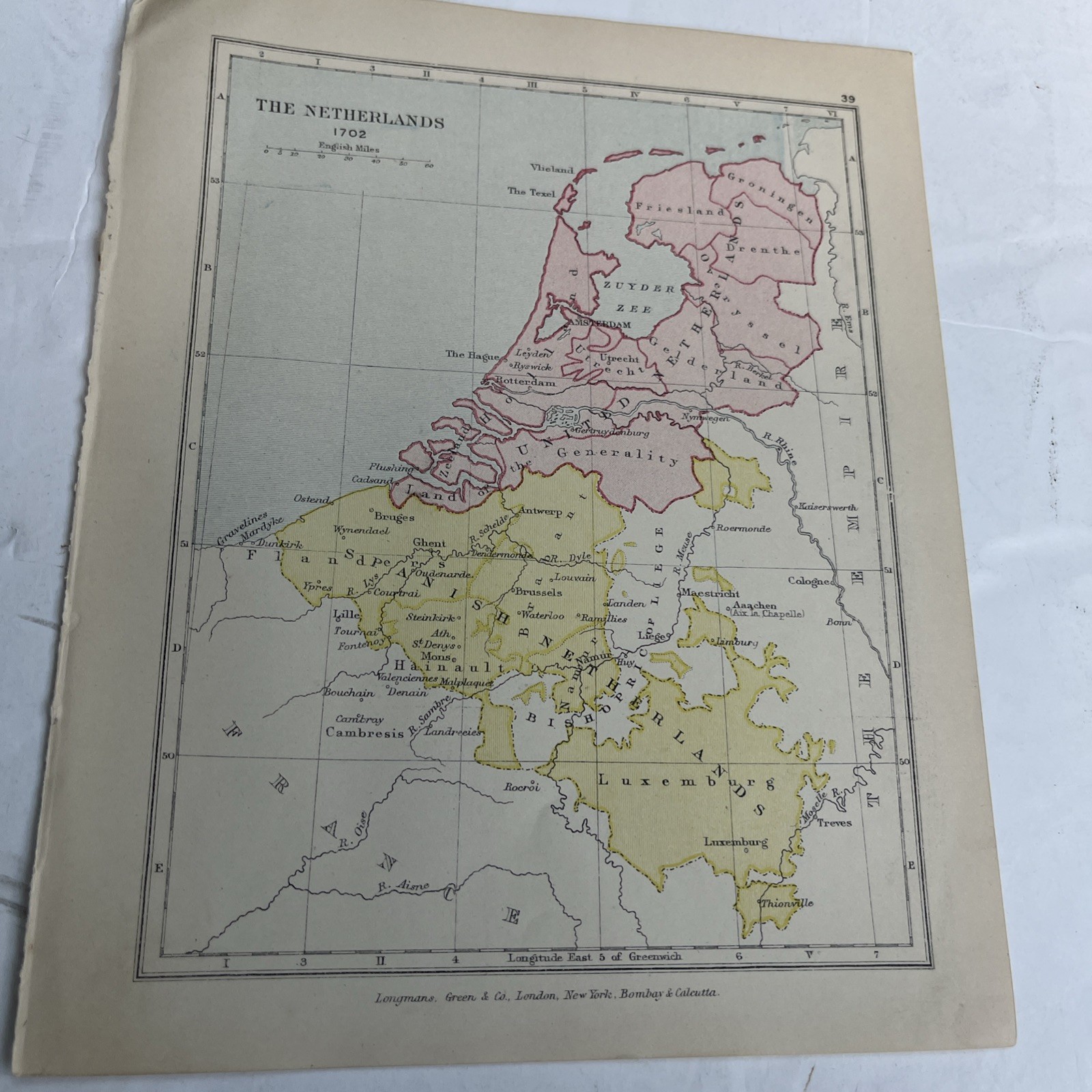 1914 (Print) Map of The Netherlands 1702 GA #39 Atlas Old Print Vintage a