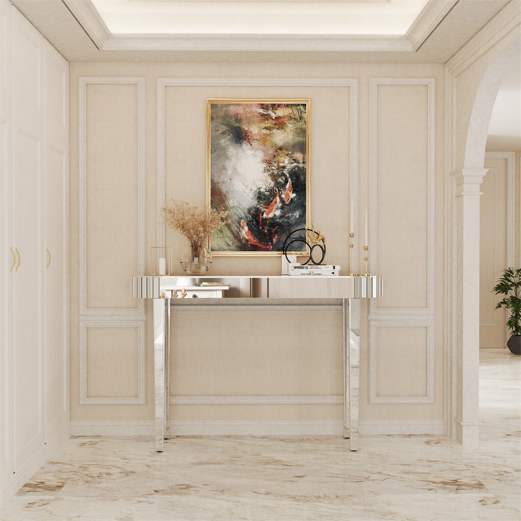 1.2M Stunning Mirrored Entry Table Clear Glass Console Table Living Room Bedroom