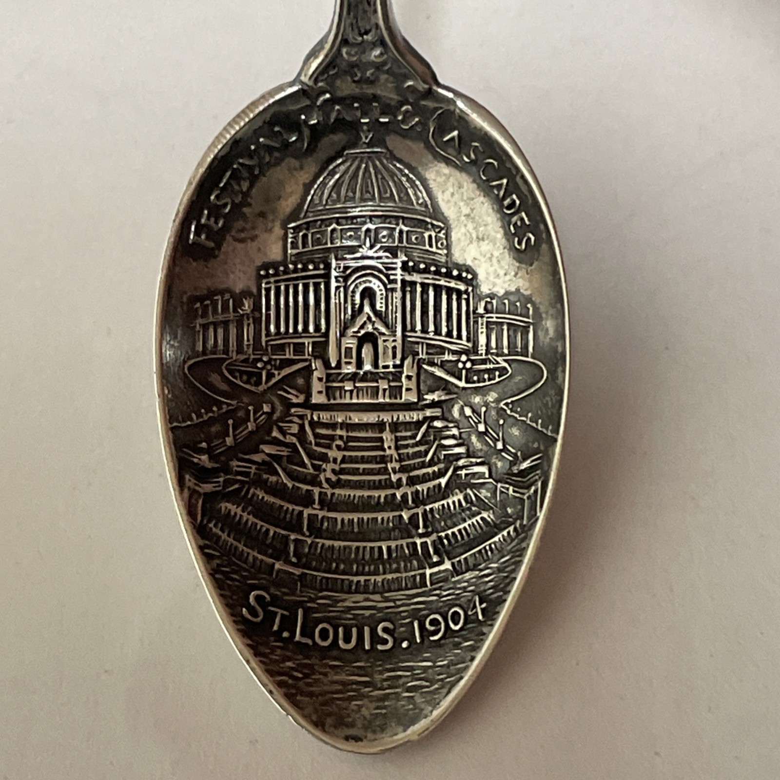 St. Louis 1904 Festival Mall & cascades Sterling Souvenir Spoon Collectible