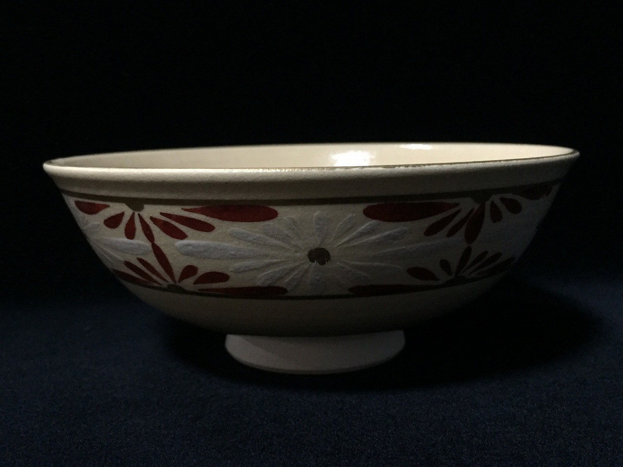 L1016 Vintage Signed Japanese Ceramic Bowl Floral Chrysanthemum Serving Dish