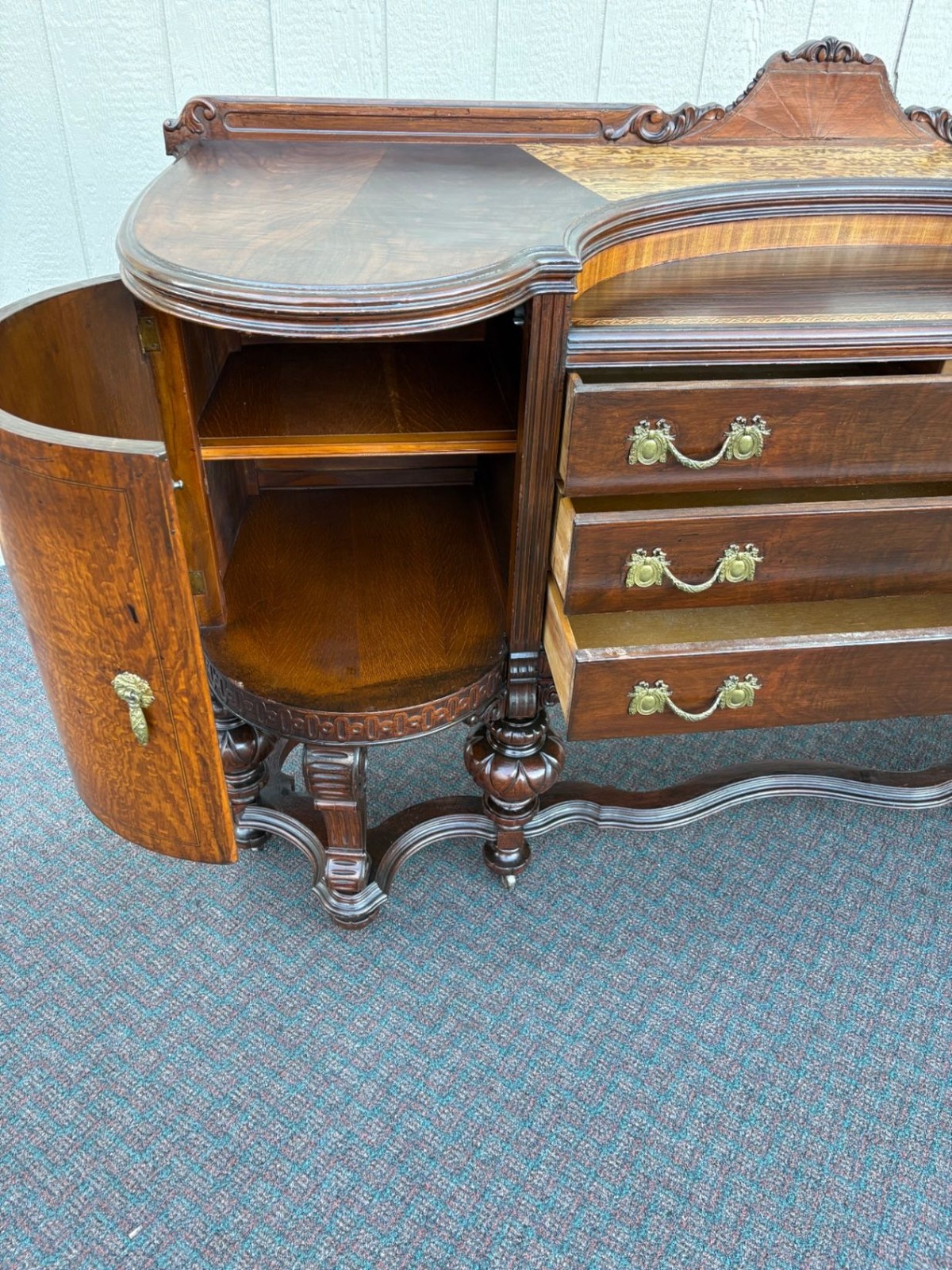 67513 Antique Victorian Sideboard Buffet with Ornate Carved Walnut