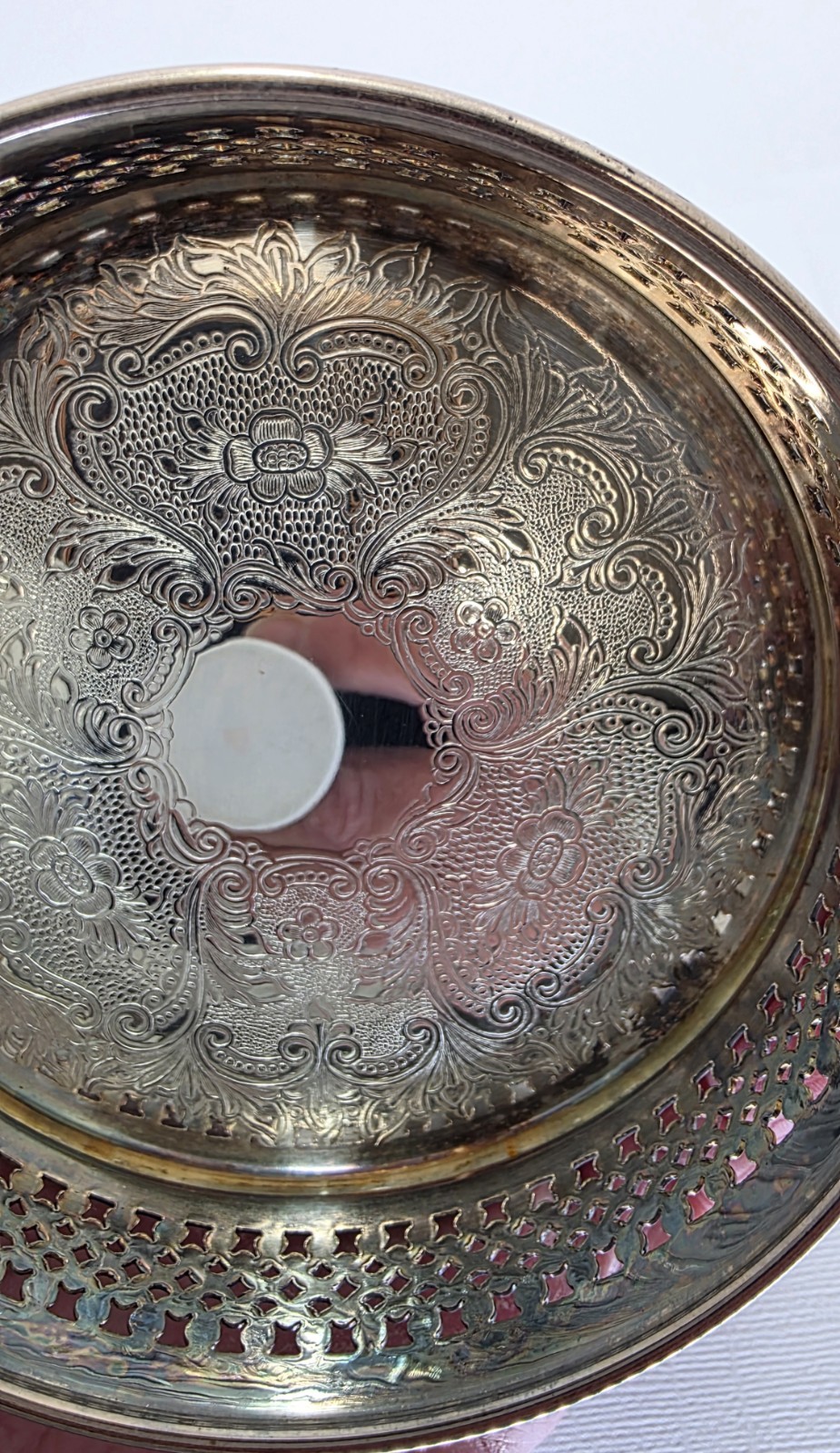 Wallace Silver Plated Wine Bottle Coaster With Glass Insert USA~ BEAUTIFUL ~ EUC
