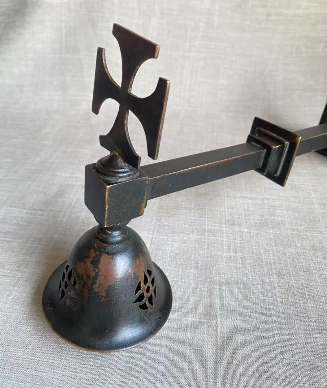 Antique c1870 Belfast Cathedral Gothic Revival Bronze Arm Wall Sconce Lamp