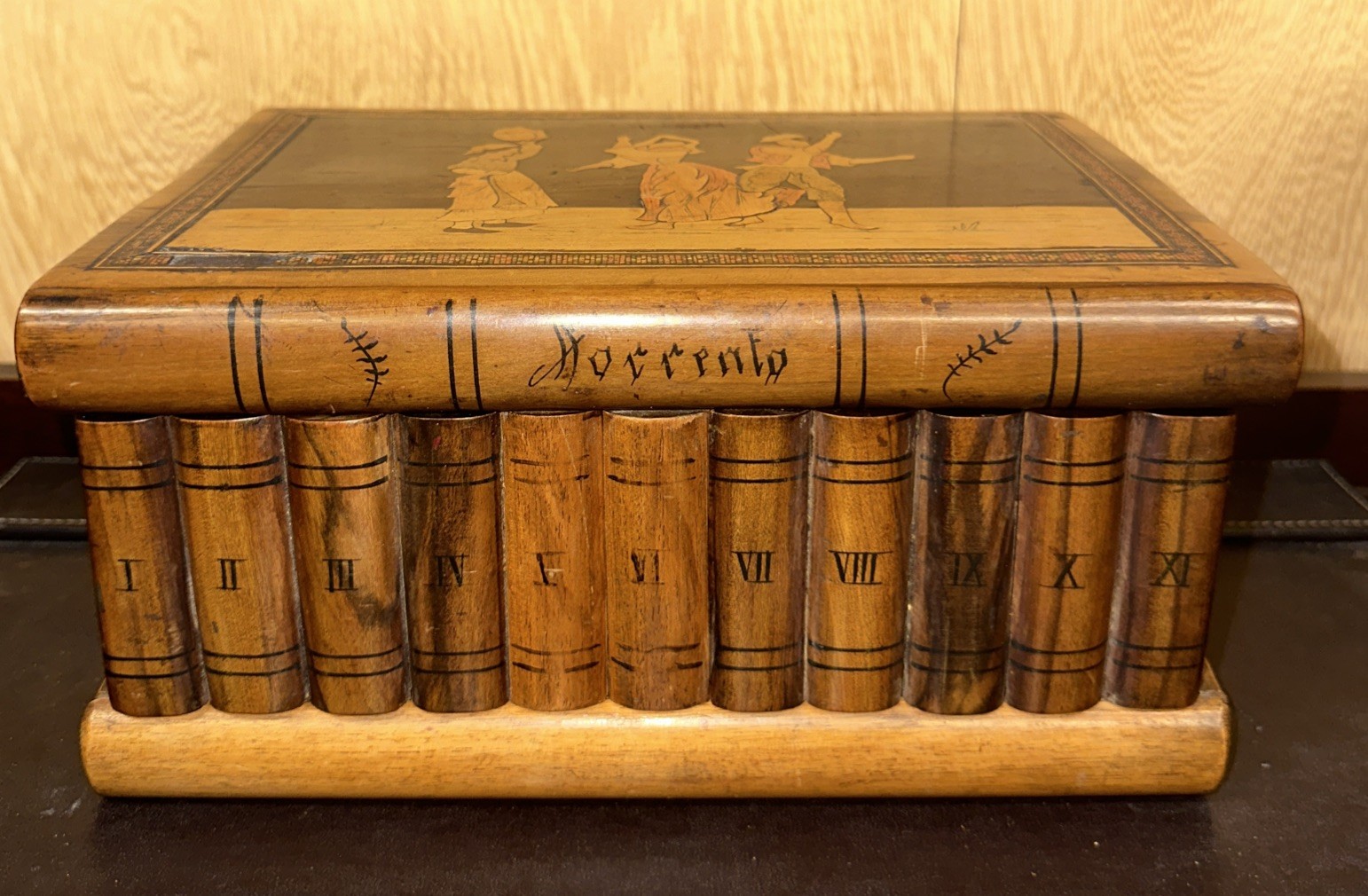 Antique Sorrento Olive Wood Puzzle Jewellery Box With Secret Compartments (ZE)