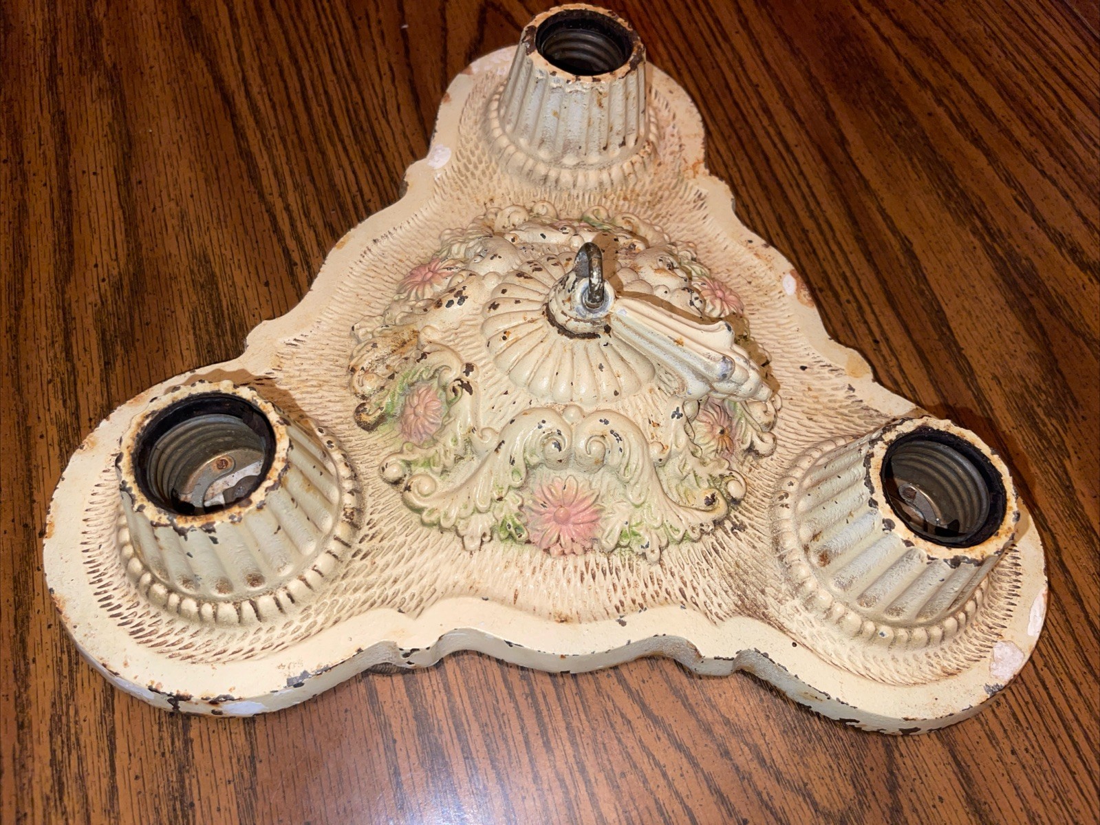 ART DECO THREE-LIGHT CEILING LIGHT FIXTURE FLUSH MOUNT 1930’S CAST IRON