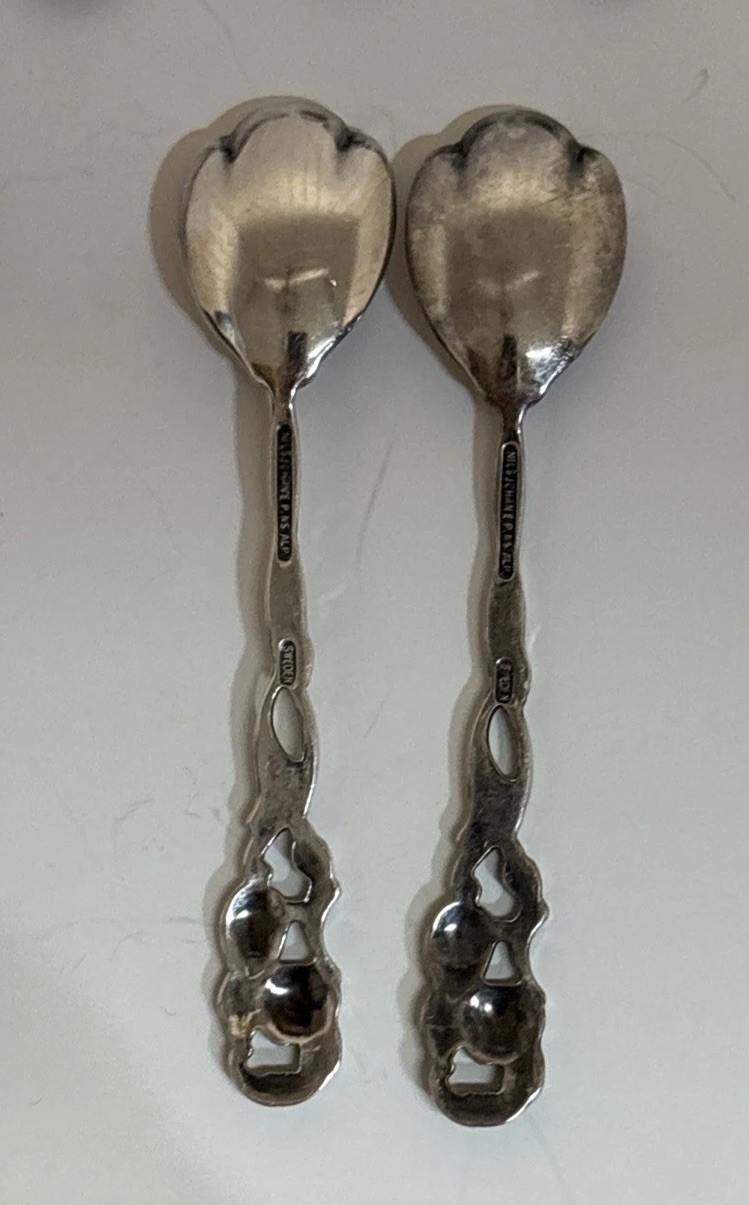 VTG 9 Nils Johan Sweden Rose Vine Silver Plate Cocktail Fork & Demitasse Spoons