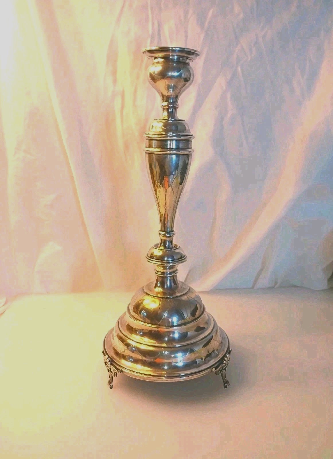 800 Silver Candlestick Holder, Footed Hollow Judaica 14.5″, 382.50g Use or Scrap