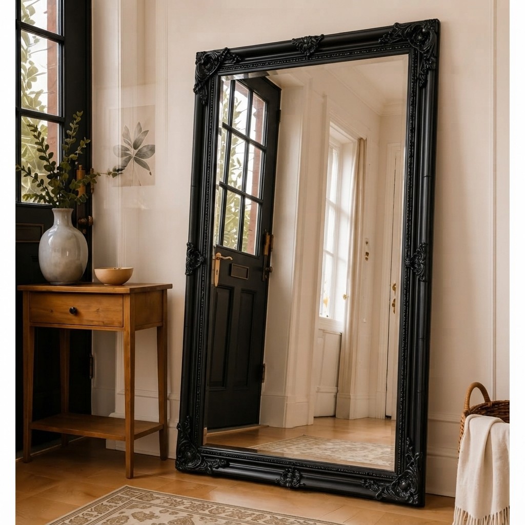 Statement Vintage Black Full Length Wall Mirror | Elegant 142cm x 47cm Design